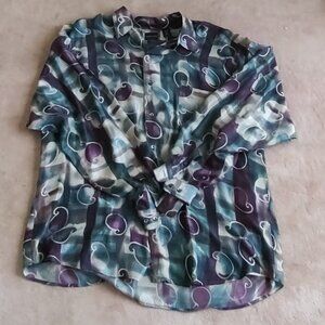 Structure 100% Silk Paisley Print Long Sleeve Button Down Shirt XL